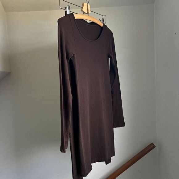 Elle Tian‎ Matching Two Piece Set Long line Tunic Top Capri Leggings Brown - Picture 2 of 9